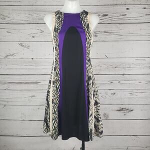 Diane Von Furstenberg Sleeveless Silk Blend Color Block Dress Women's Size 4